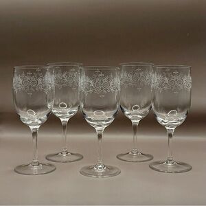 VTG Mirabell of Austria Brocade Etched‎ Crystal Wine Glasses - 5 5/8" Set Of 5